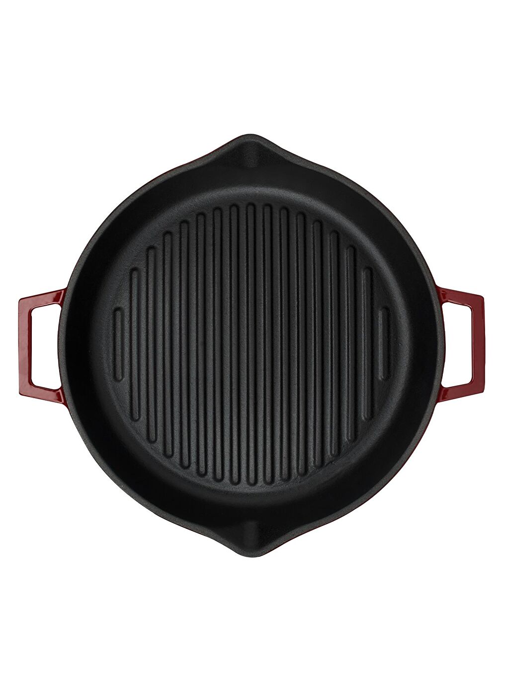Bordo Yuvarlak Izgara Tavası Döküm Demir Yekpare Çift Kulplu Konkav Taban 15mm. Çap(Ø)30cm.-2