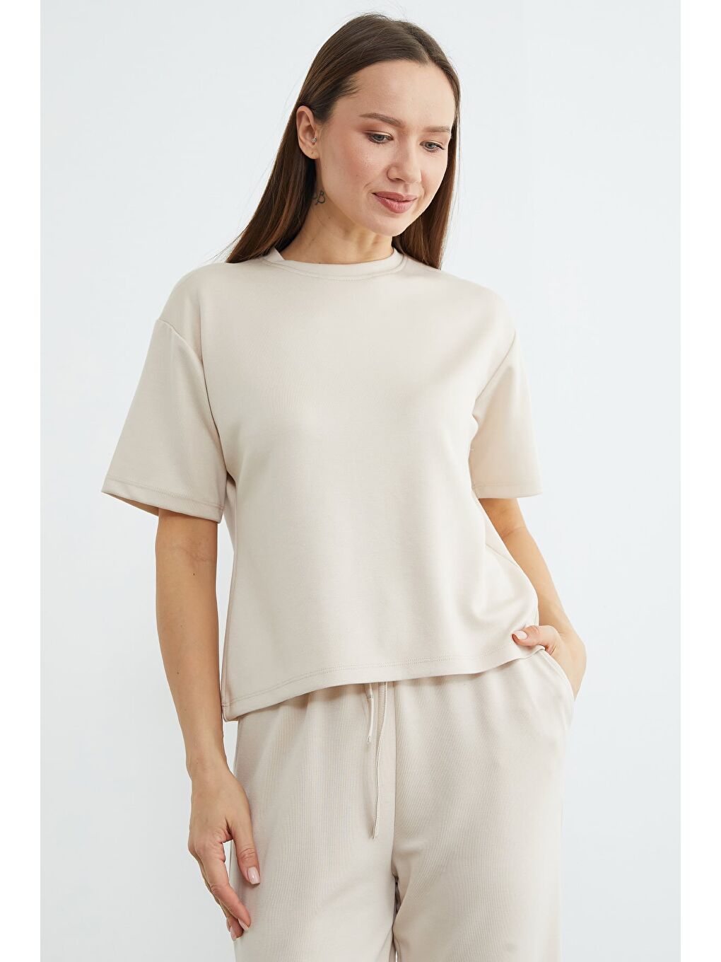 Bej Basic Kısa Kollu Modal 2 Li Takım-2