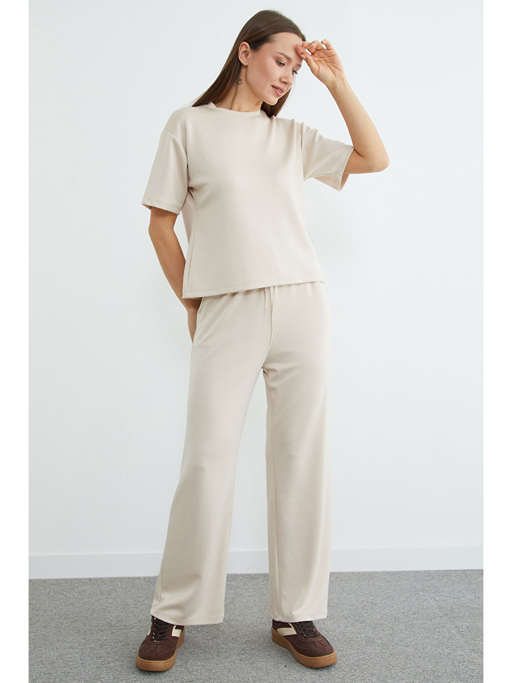 Bej Basic Kısa Kollu Modal 2 Li Takım-4