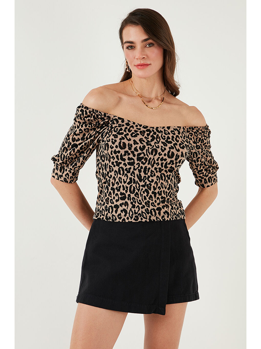 Siyah Truvakar Kol Geniş Yaka Bluz 5869001-2