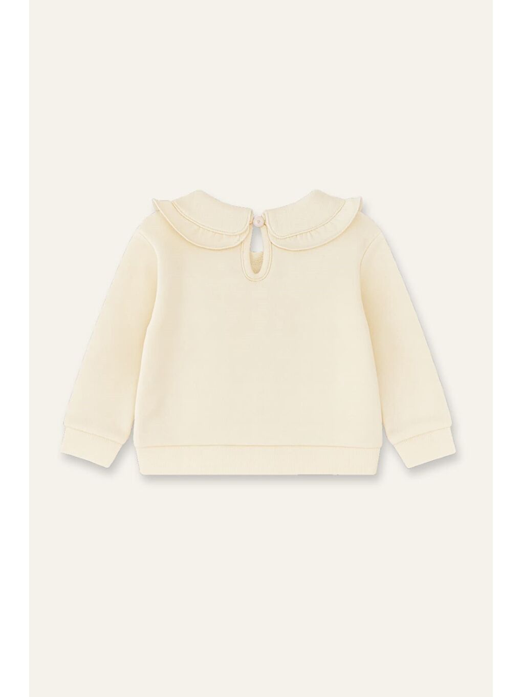 Ekru Kız Bebek Yakası Nakışlı Sweatshirt  - Krem-2