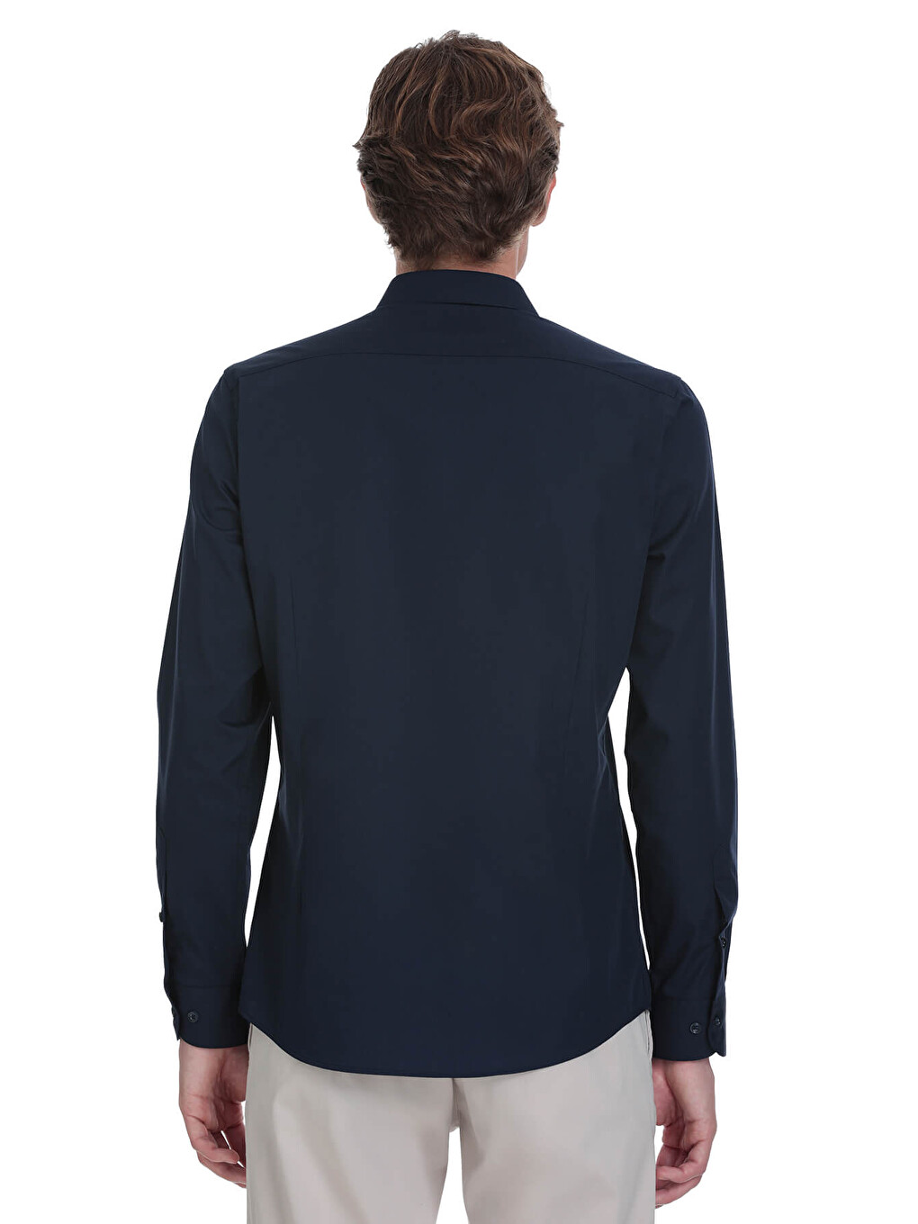 Lacivert Slim Fit Slim Yaka Pamuklu Uzun Kollu Gömlek-4