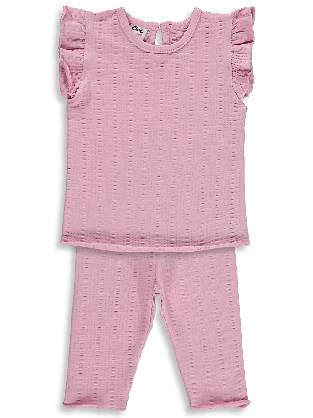 Baby Çizgi Raporlu Papatya Düğmeli 6-18 Ay Takım - Pembe