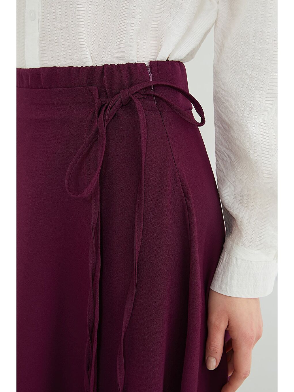 Mürdüm Yandan Bağlamalı Katlı Maxi Boy Etek-4