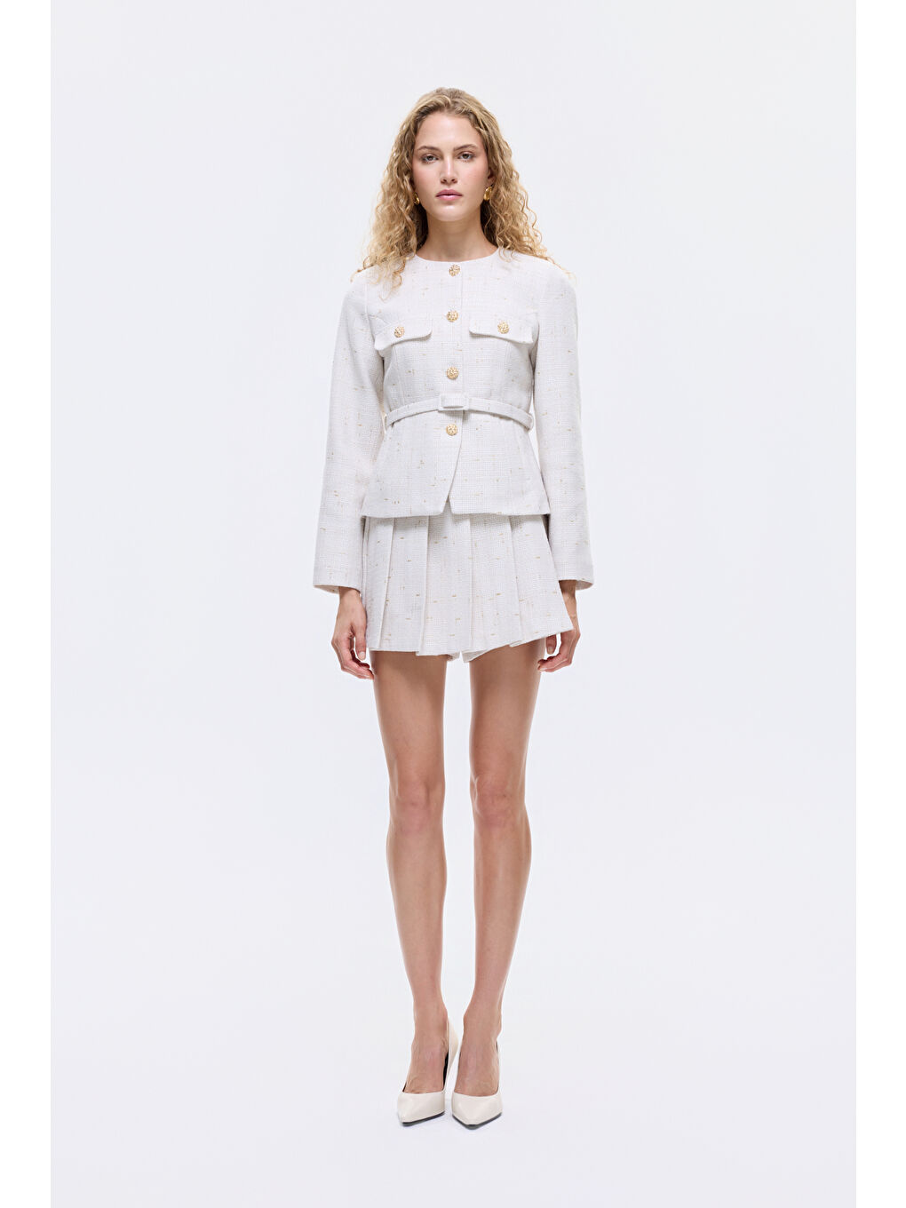 Kemer Detaylı Düğmeli Tüvit Ceket Bej-2