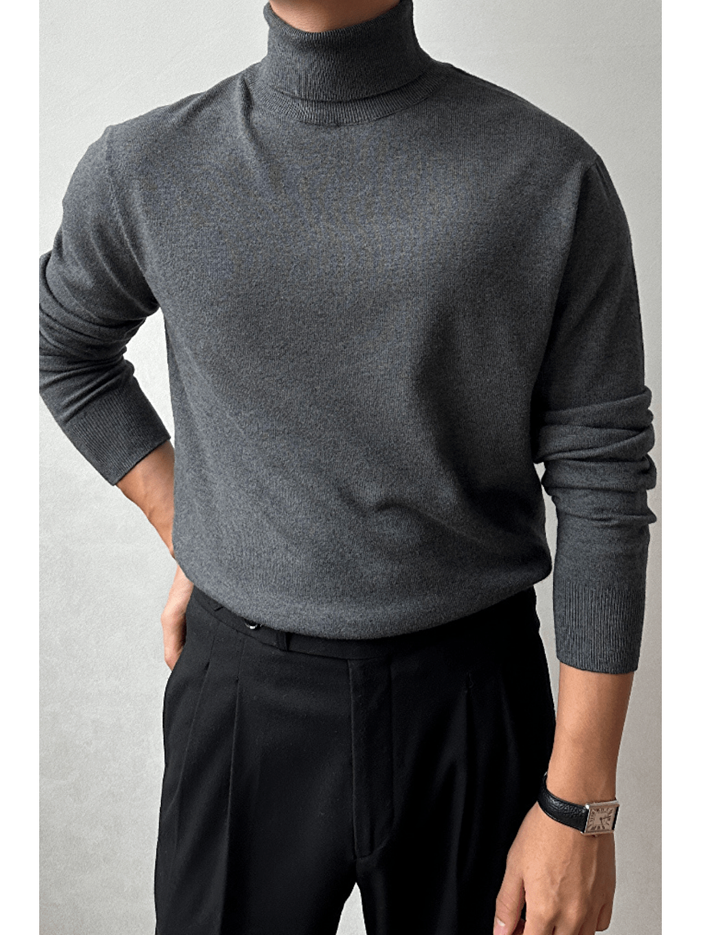 Gri Erkek Tam Balıkçı Slim Fit Triko Kazak