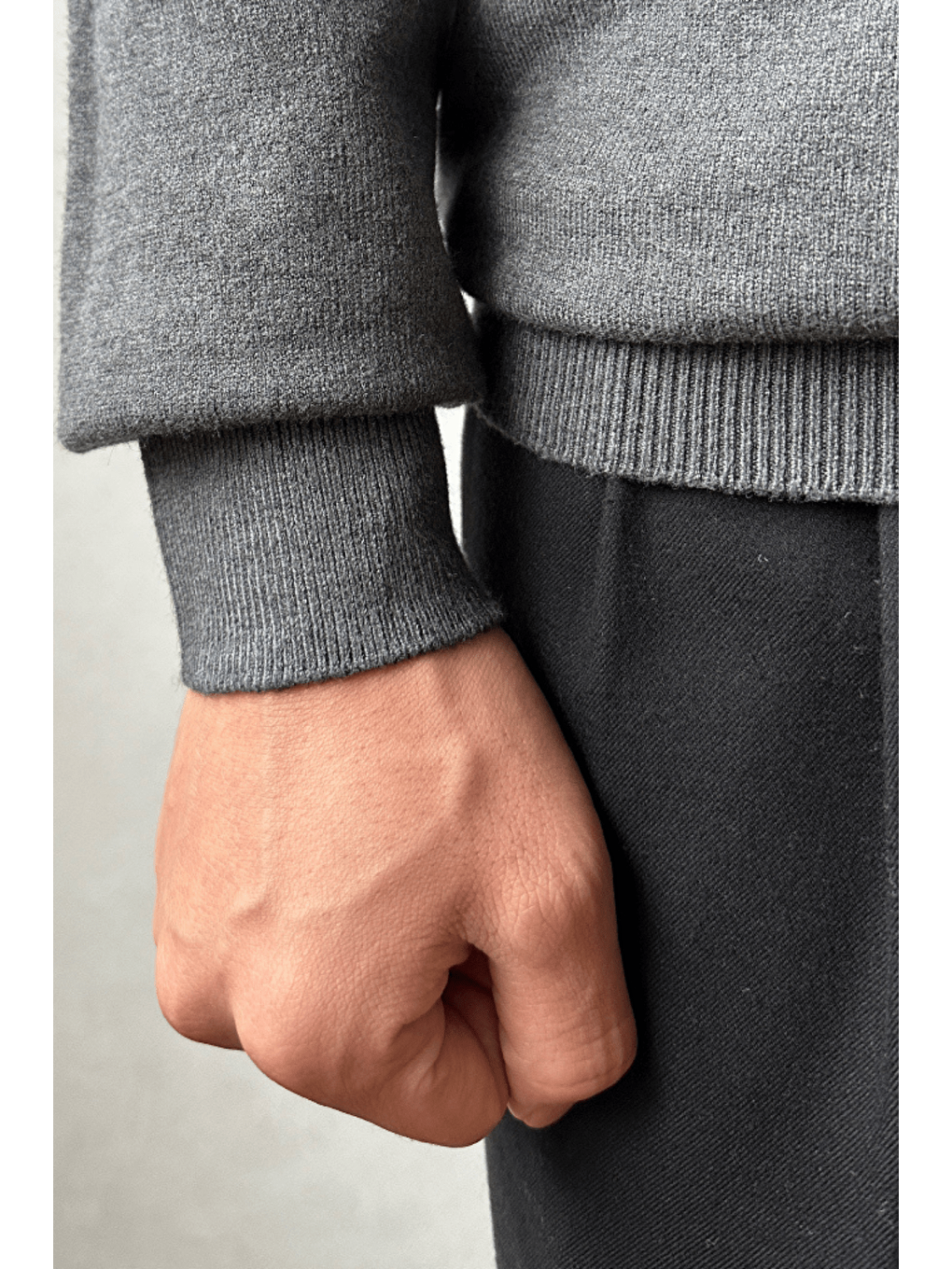 Gri Erkek Tam Balıkçı Slim Fit Triko Kazak-1