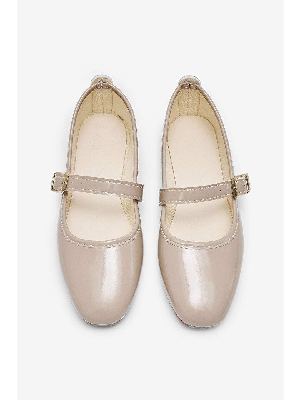 Bej Kadın Vizon Kadın Üstten Kemerli Tokalı Rahat Günlük Babet