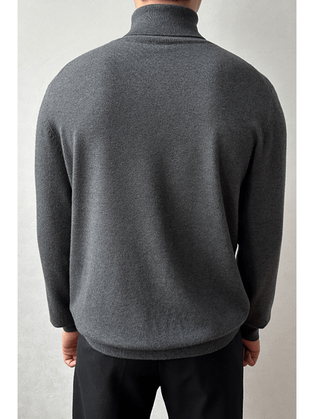 Gri Erkek Tam Balıkçı Slim Fit Triko Kazak-2