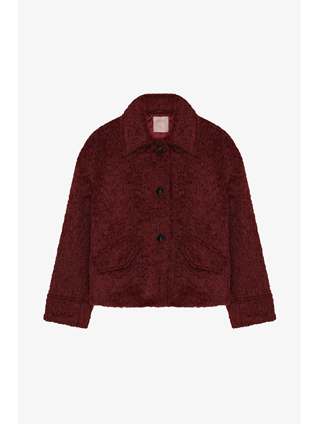 Gömlek Yaka Düğmeli Tüylü Ceket Mürdüm-1