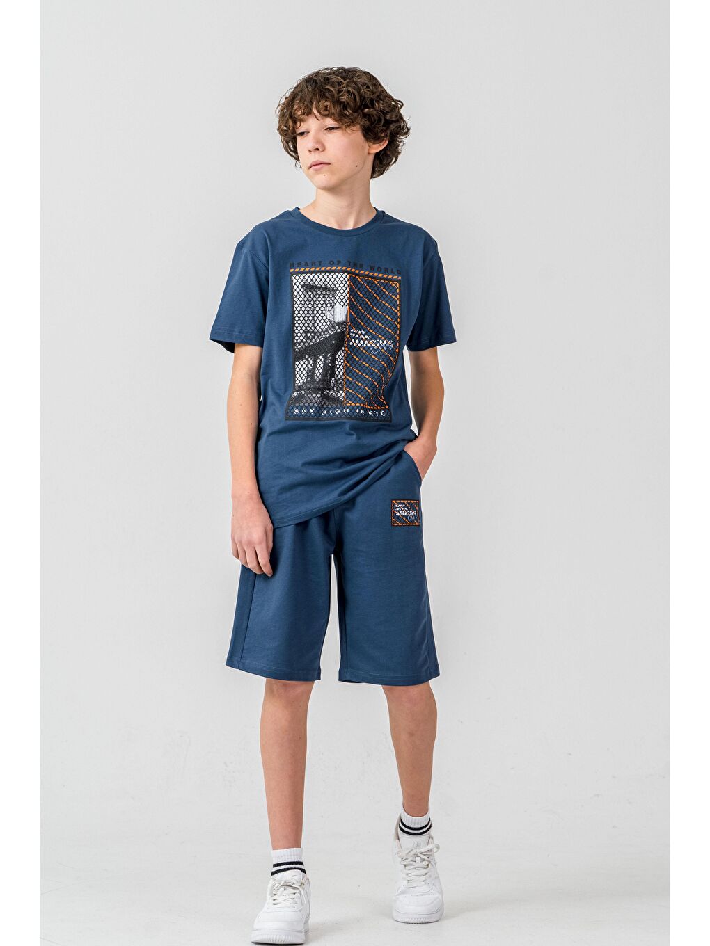 Yeşil Heart Of The World Baskılı Cep Altı New York Amazing City Baskılı Erkek Çocuk Şort - Tişört Takımı-1