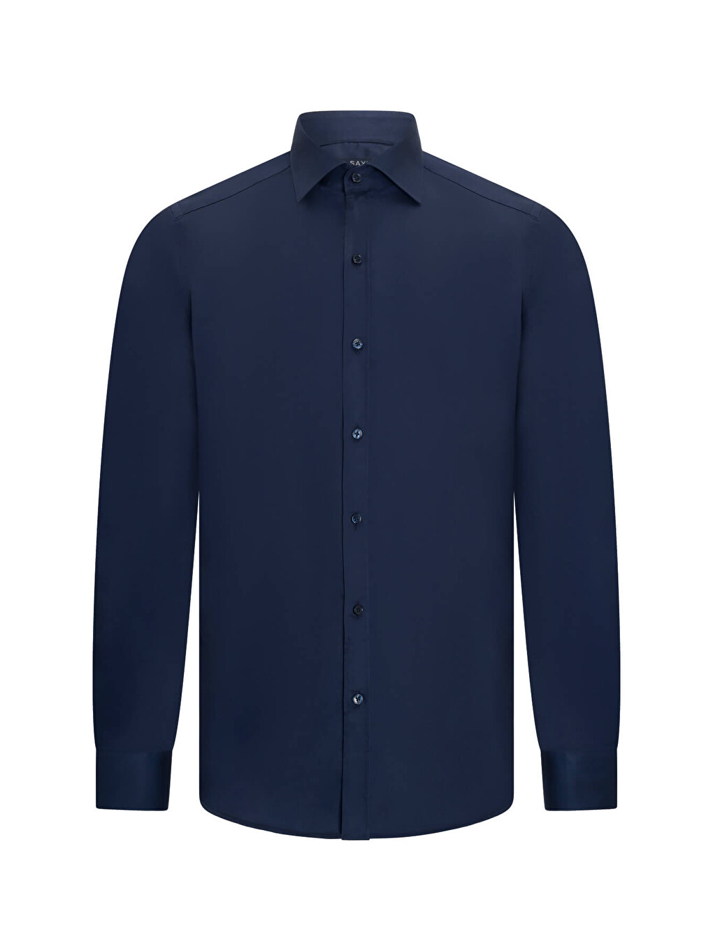 Lacivert Slim Fit Açık İtalyan Yaka Uzun Kollu Saten Gömlek