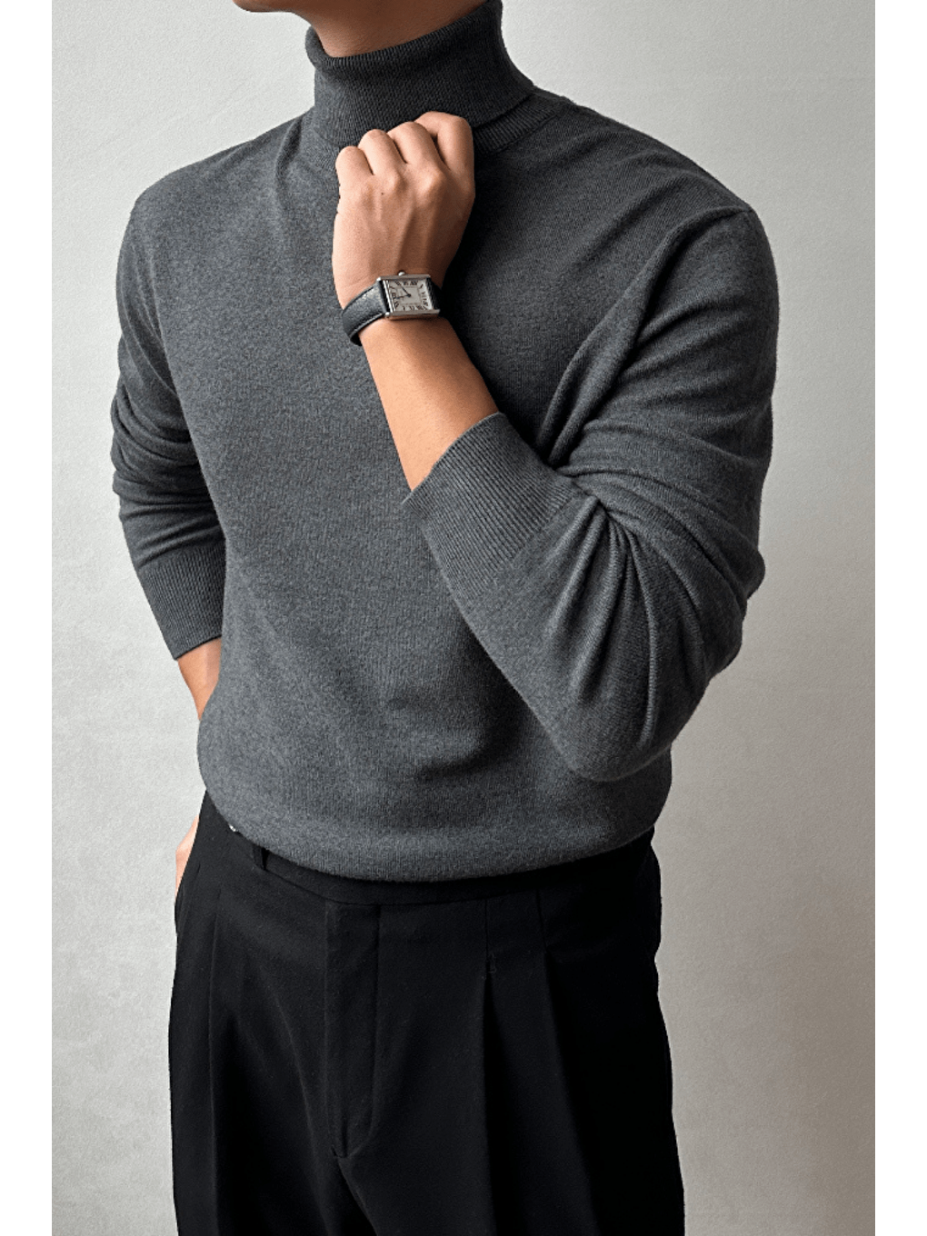 Gri Erkek Tam Balıkçı Slim Fit Triko Kazak-3