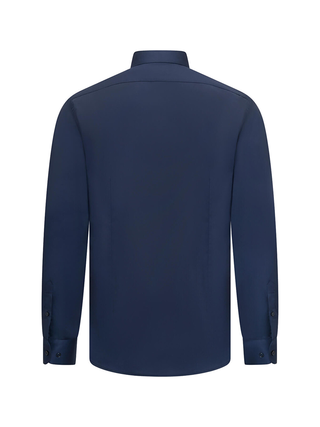 Lacivert Slim Fit Açık İtalyan Yaka Uzun Kollu Saten Gömlek-1