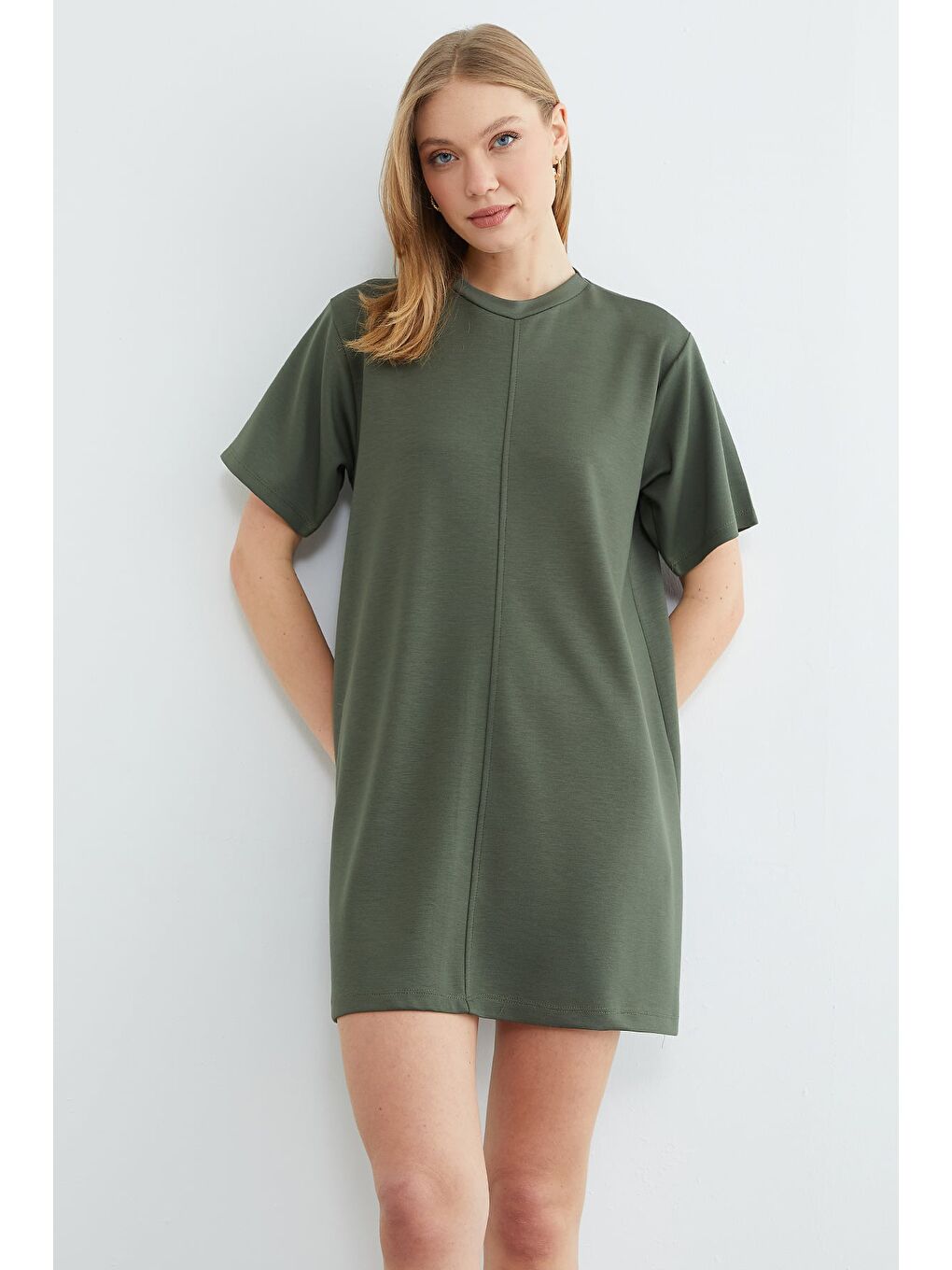 Haki Basic Çimalı Mini Boy Modal Elbise