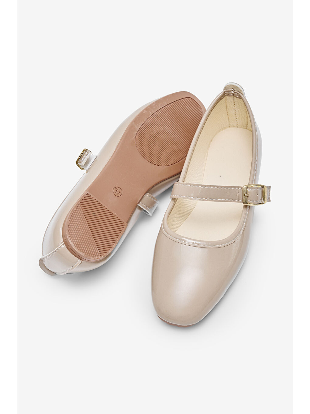 Bej Kadın Vizon Kadın Üstten Kemerli Tokalı Rahat Günlük Babet-2