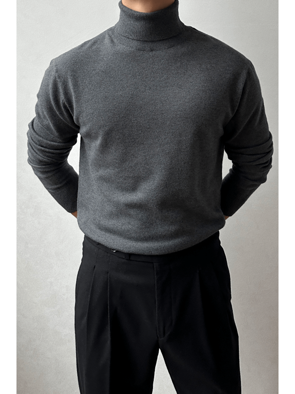 Gri Erkek Tam Balıkçı Slim Fit Triko Kazak-5