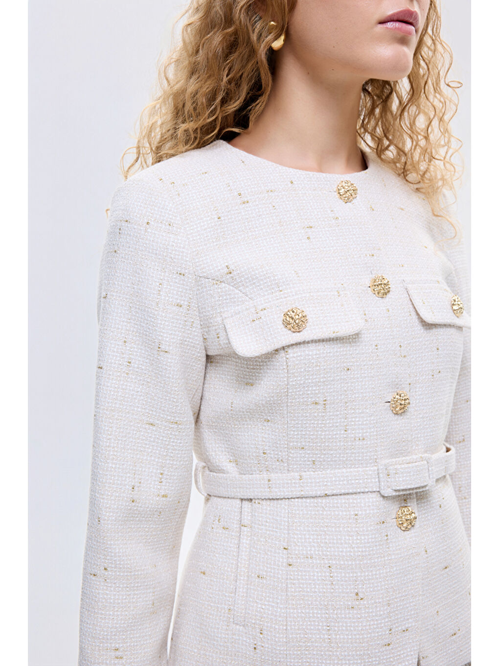 Kemer Detaylı Düğmeli Tüvit Ceket Bej-3