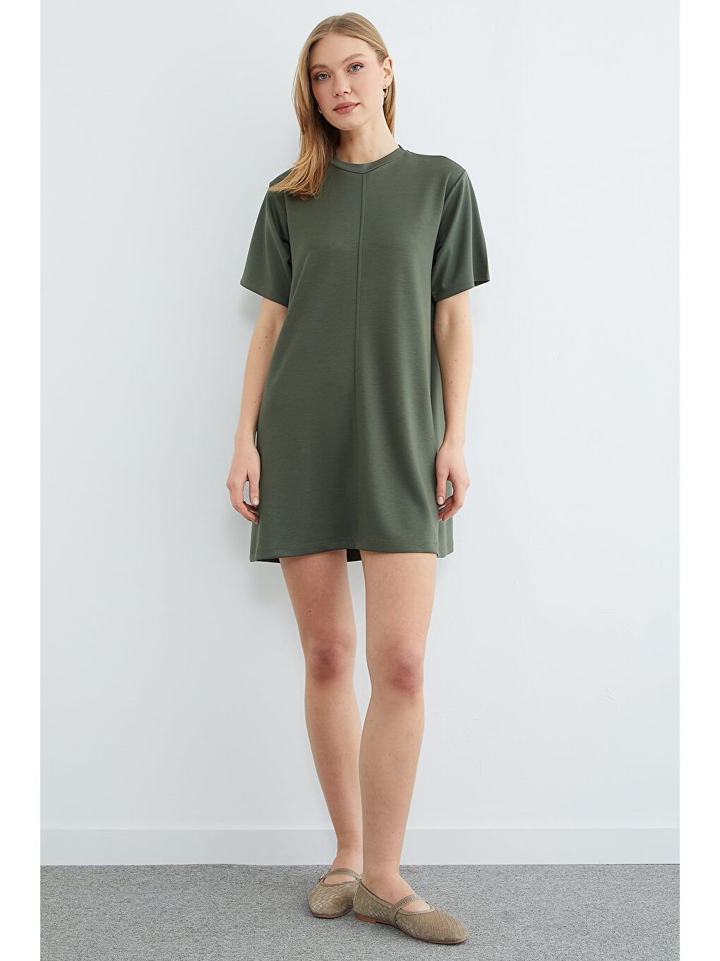 Haki Basic Çimalı Mini Boy Modal Elbise-1