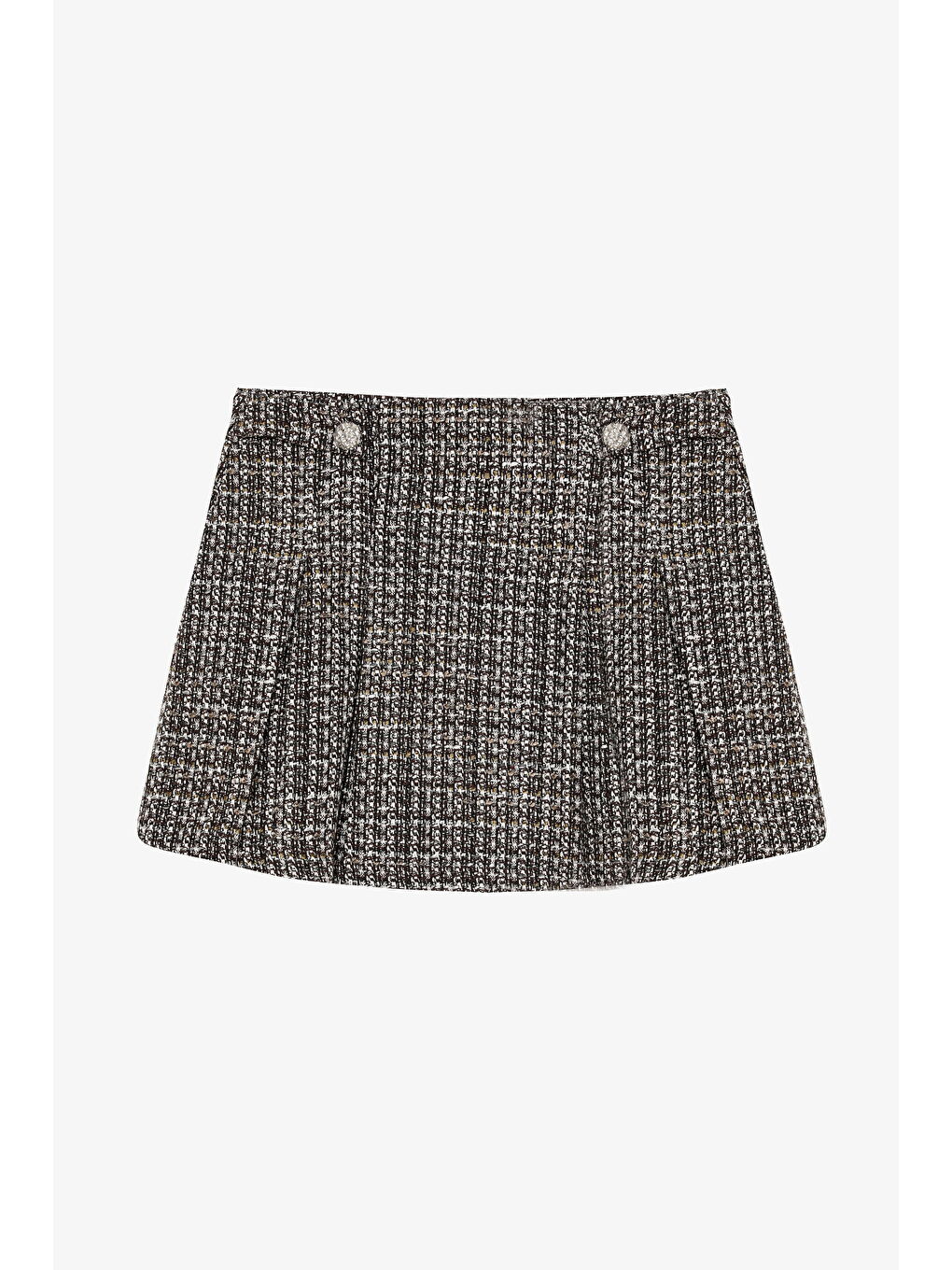 Pileli Düğme Aksesuarlı Tüvit Mini Etek Kahverengi