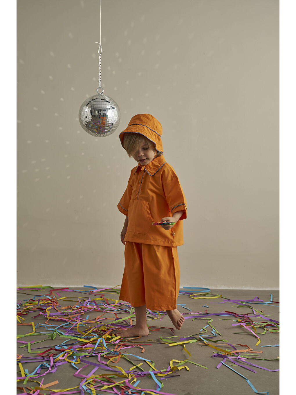 Turuncu Candy Summer Biyeli Şapkalı Poplin Takım-6