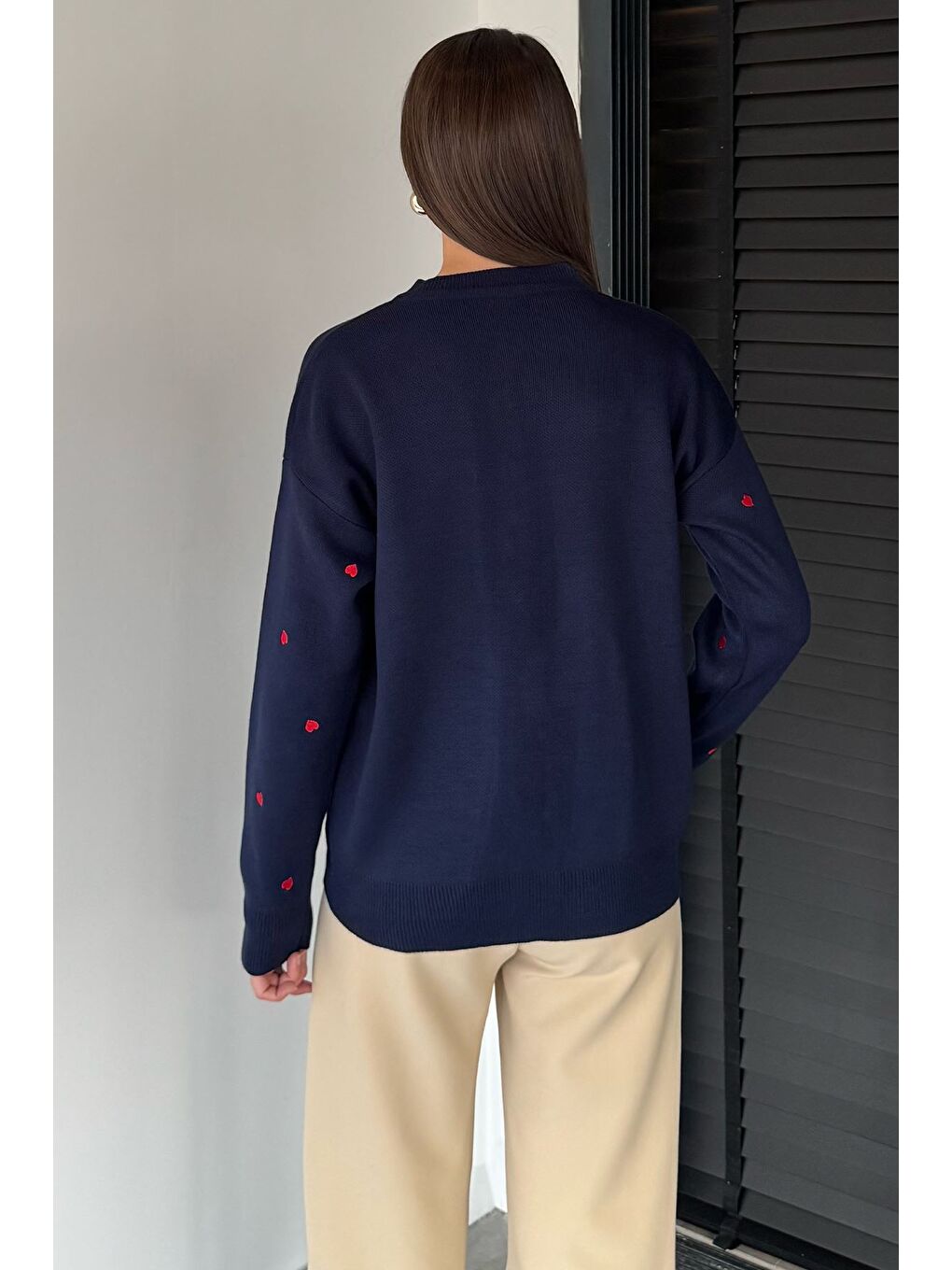 Lacivert Kadın Kalp Nakışlı Triko Hırka (s-m-l Uyumludur)-3