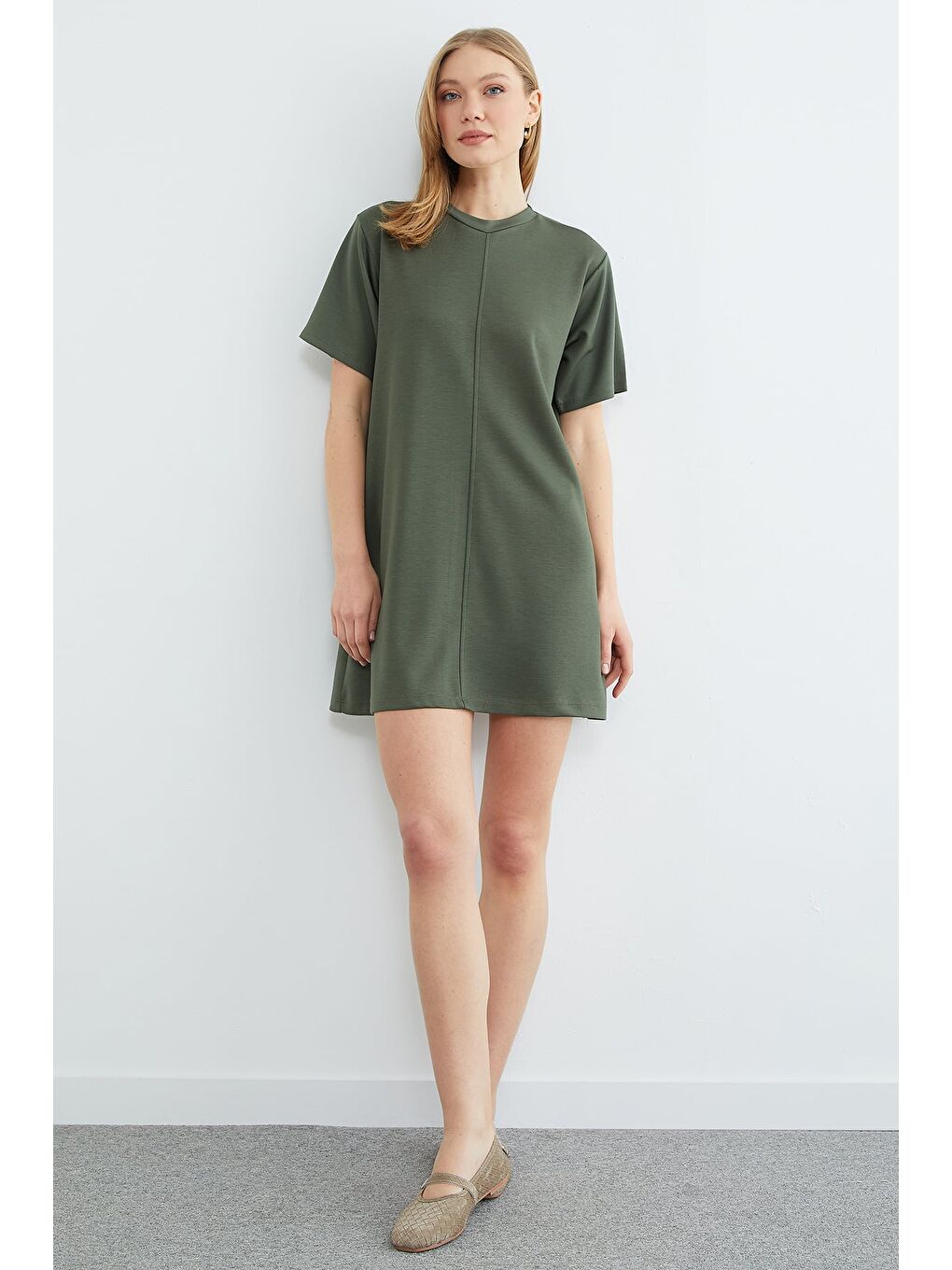 Haki Basic Çimalı Mini Boy Modal Elbise-2