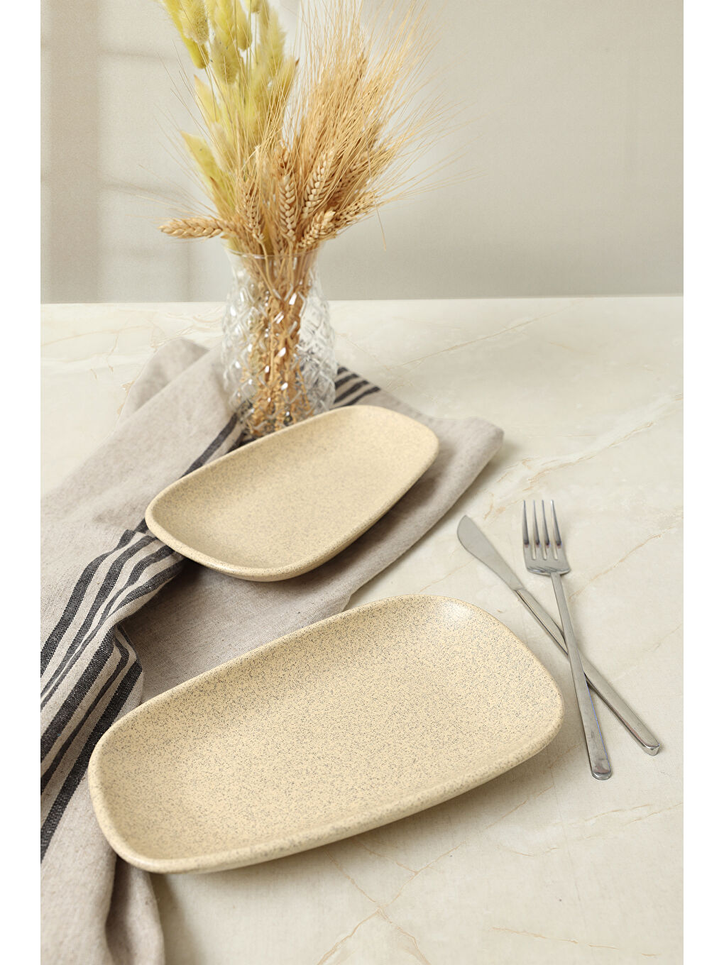 Kahverengi Mat Krem Tetra Kayık Tabak 21 Cm 2 Adet