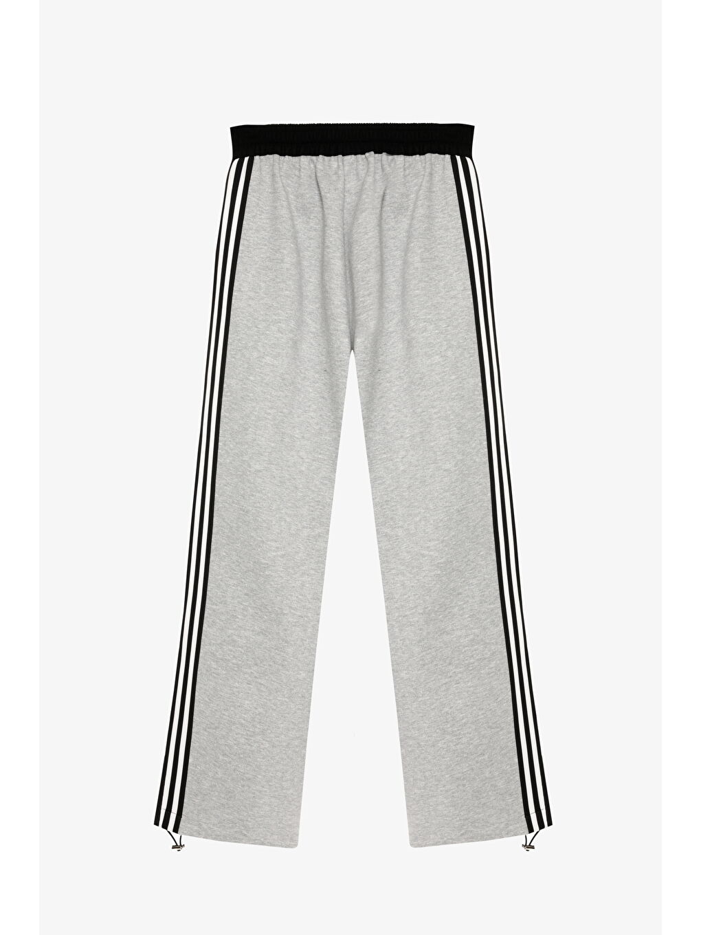 Şerit Garnili Kontrast Kumaş Bol Paça Pantolon Siyah-1