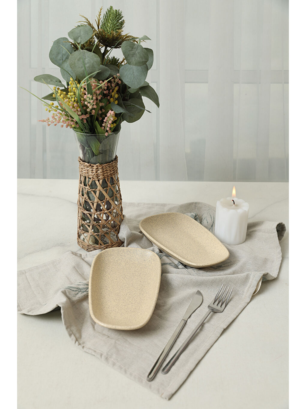 Kahverengi Mat Krem Tetra Kayık Tabak 21 Cm 2 Adet-1