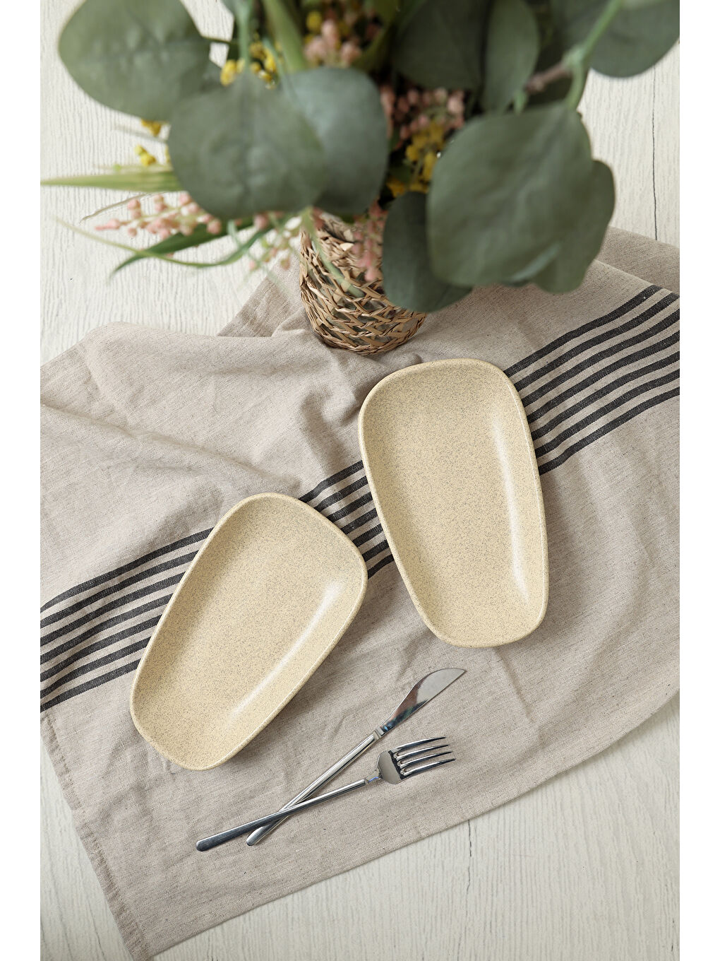 Kahverengi Mat Krem Tetra Kayık Tabak 21 Cm 2 Adet-2