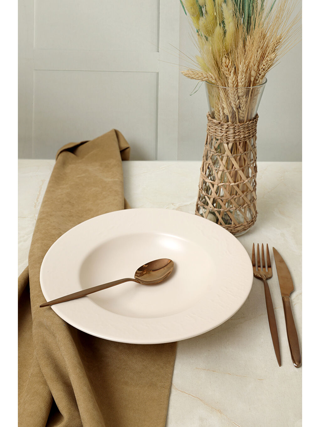 Kahverengi Mat Krem İyonya Makarna Tabağı 28 Cm-3