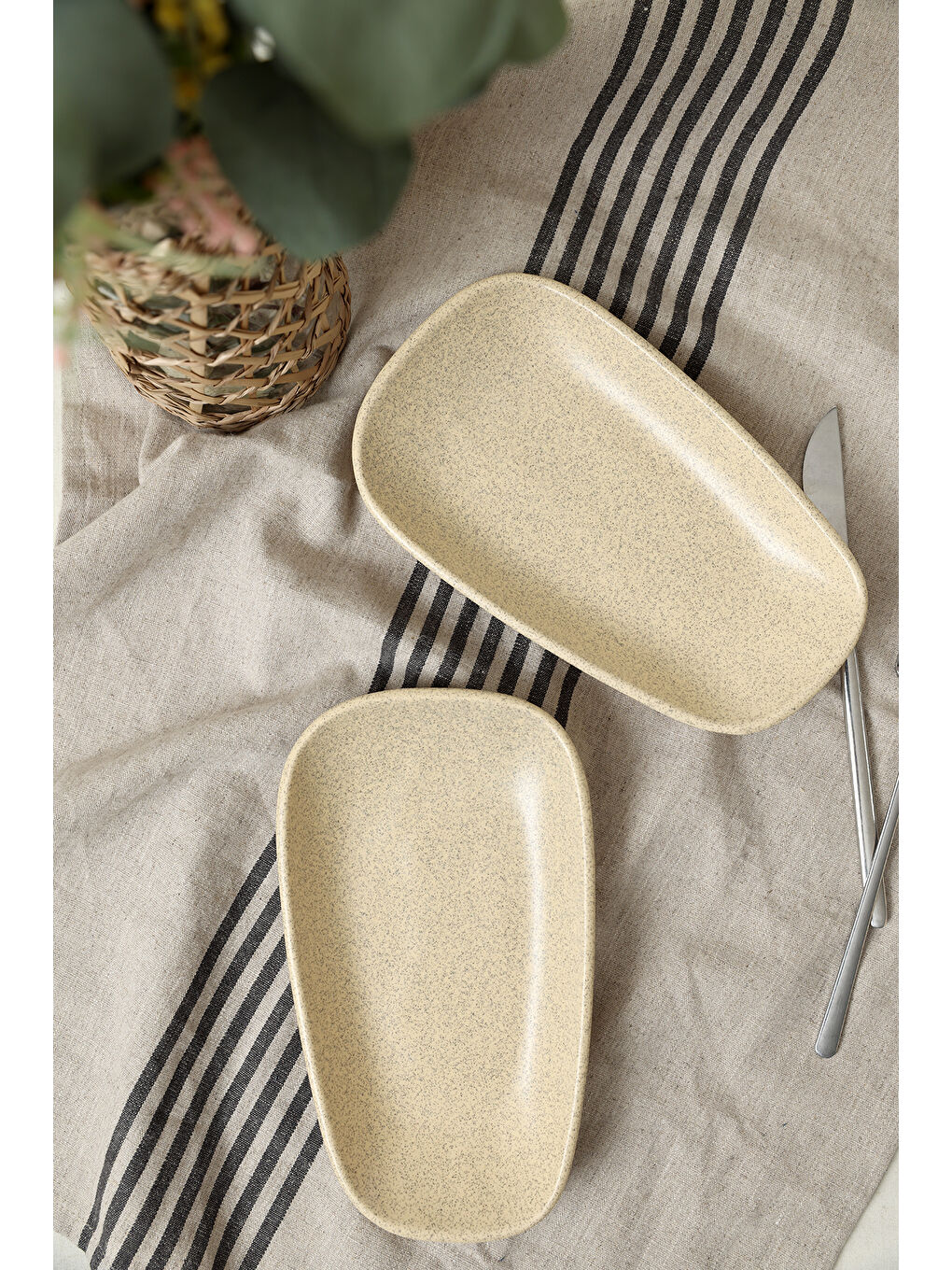 Kahverengi Mat Krem Tetra Kayık Tabak 21 Cm 2 Adet-3