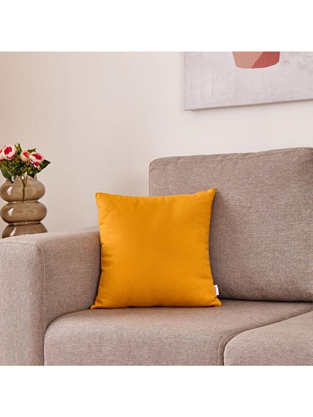 Kahverengi Soft Moss Kırlent - Hardal - 40x40 cm