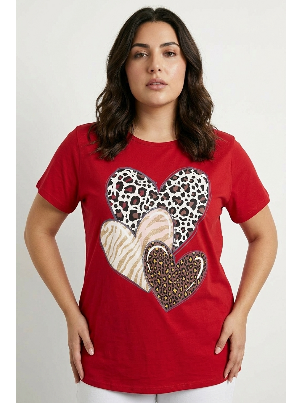 Kırmızı Bisiklet Yaka Kısa Kollu Baskılı Esnek Kumaşlı T-shirt-1