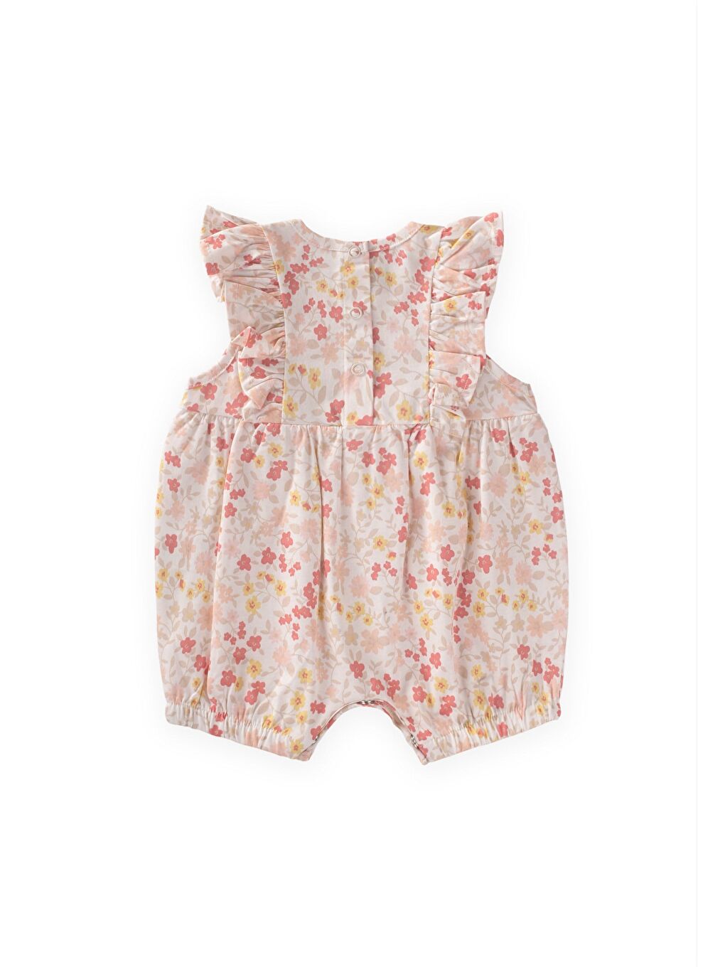 Beyaz Fırfırlı Şort Tulum 0-3 Yaş Çıtır Çiçek Desen-1