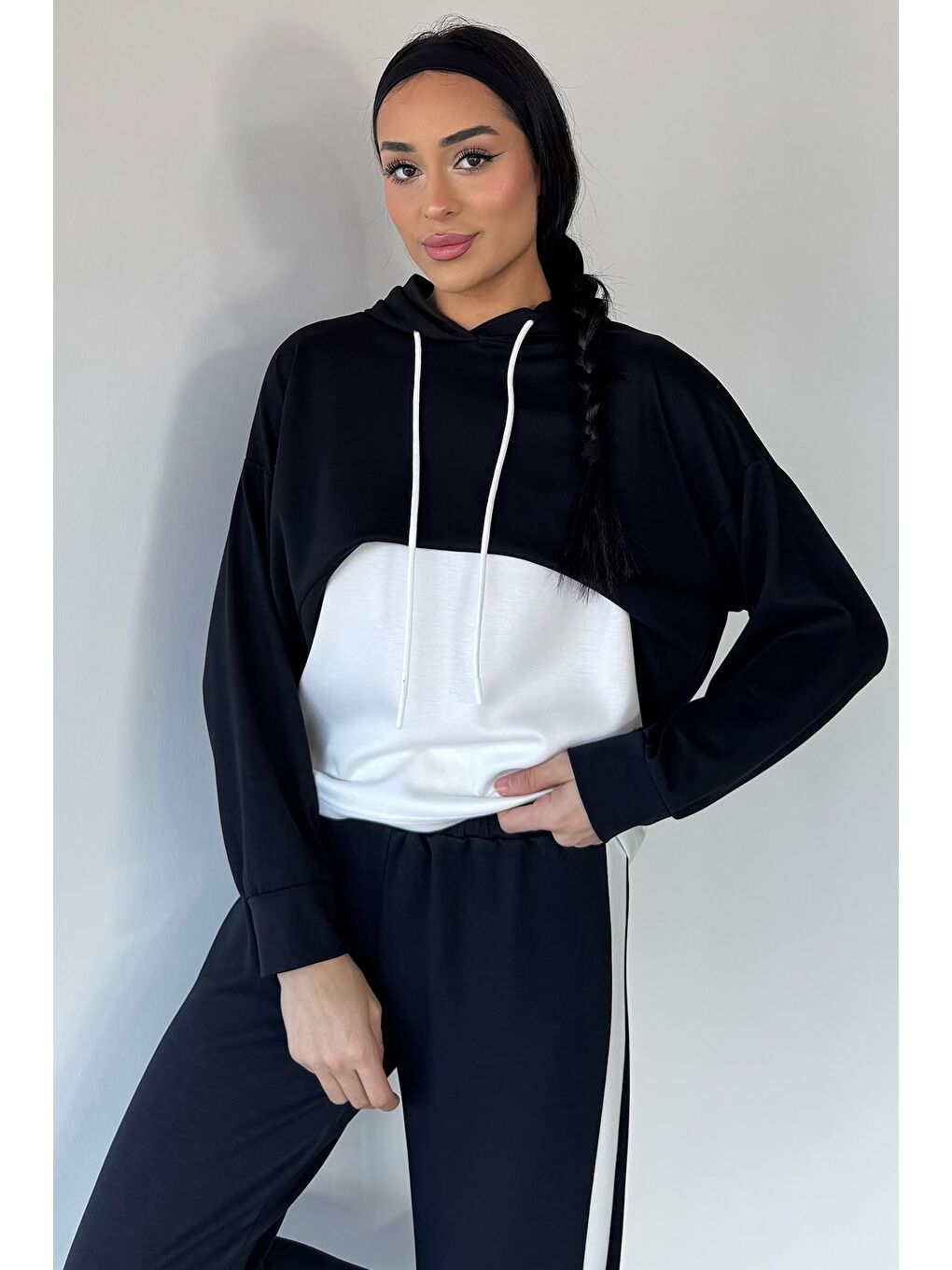 Siyah Kadın Elastanlı Atlet Sweat Üçlü Eşofman Takımı