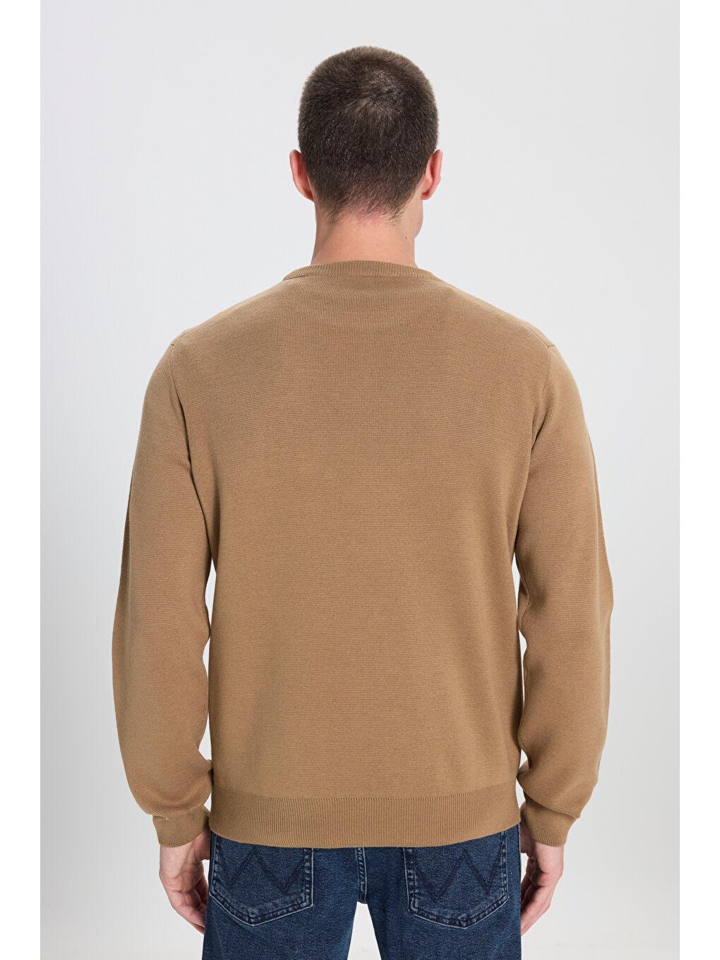 Regular Fit Normal Kesim Bisiklet Yaka Bej Triko Kazak-4