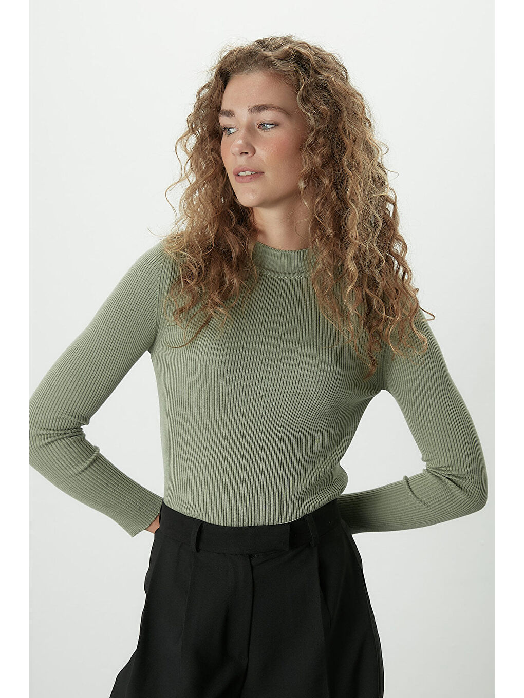 Yeşil Balıkçı Yaka Triko Body Mint-1