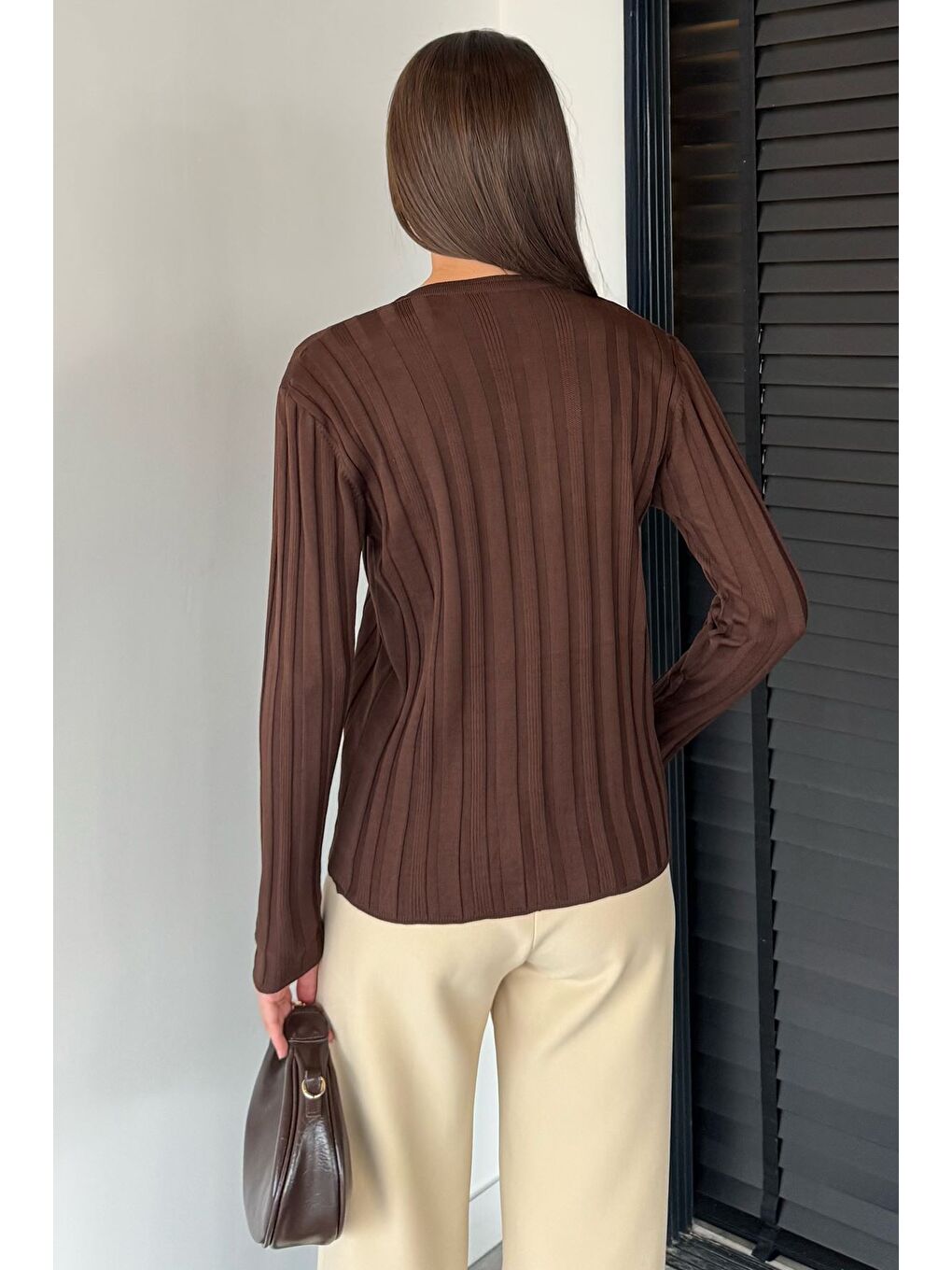 Kahverengi Kadın Düğme Detaylı Triko Hırka (m-l-xl Uyumludur)-3