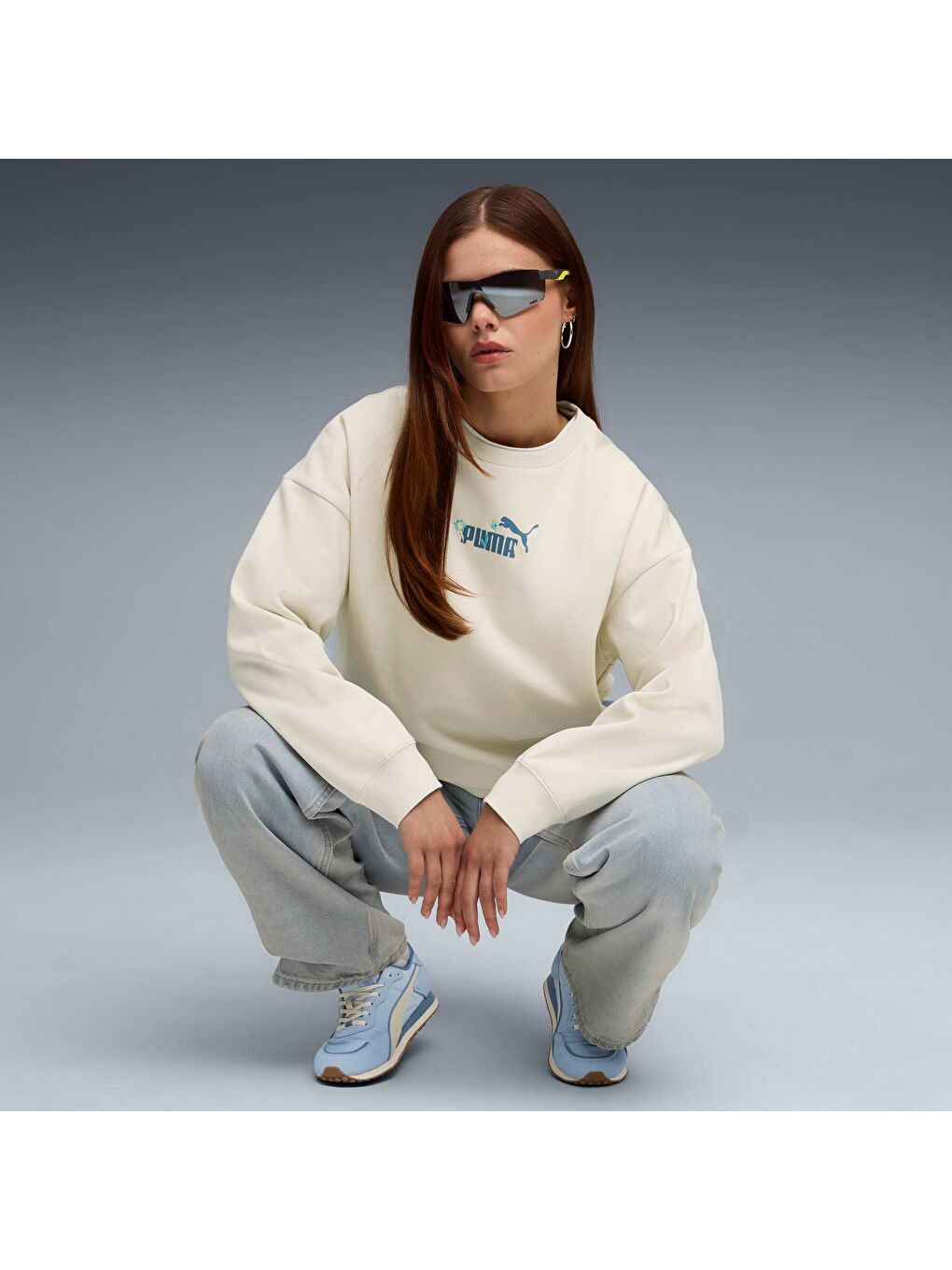 Beyaz ESSENTIALS Nature 2.0 Kadın Geniş Kesim SWEATSHIRT-1