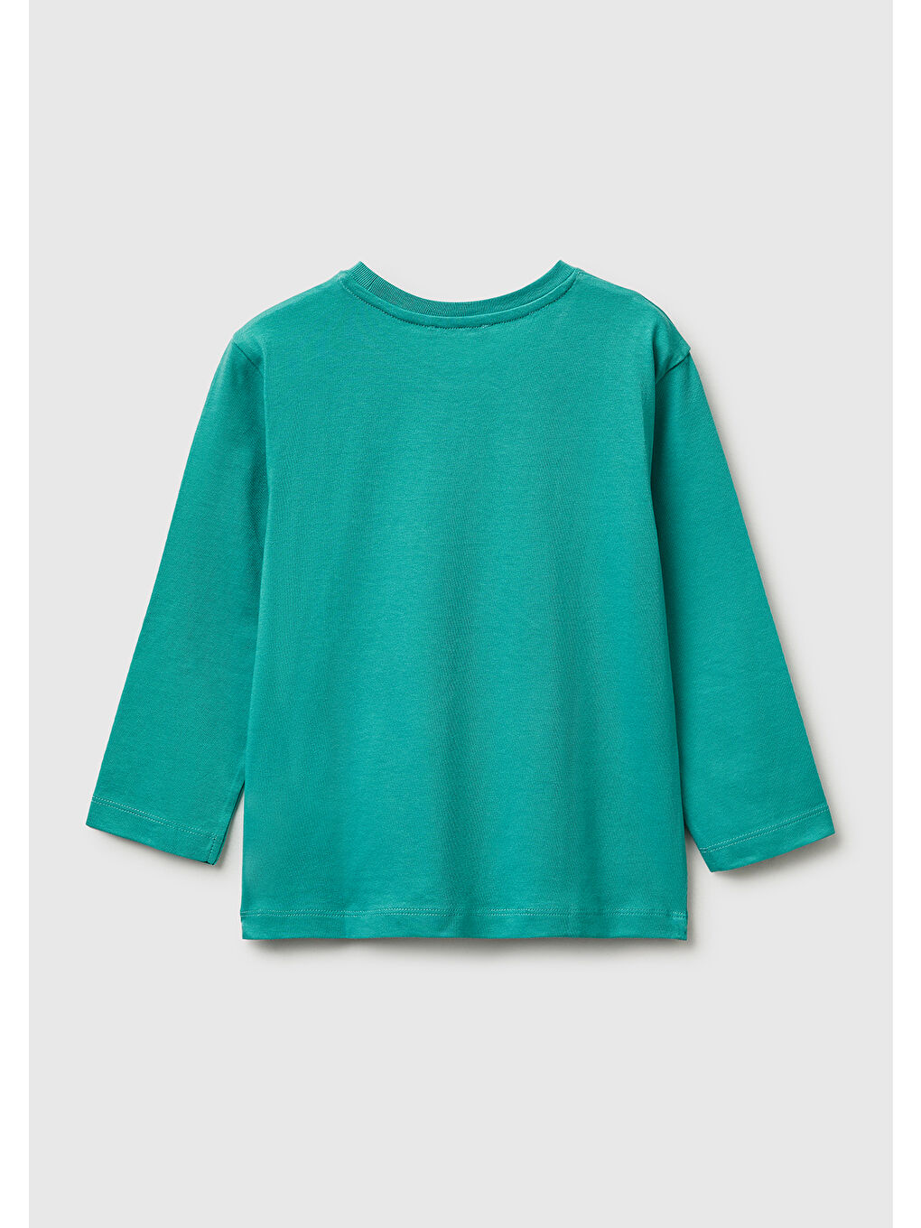 Erkek Çocuk Mavi-yeşil Önü Logo Baskılı Yuvarlak Yaka Uzun Kollu T-Shirt-1