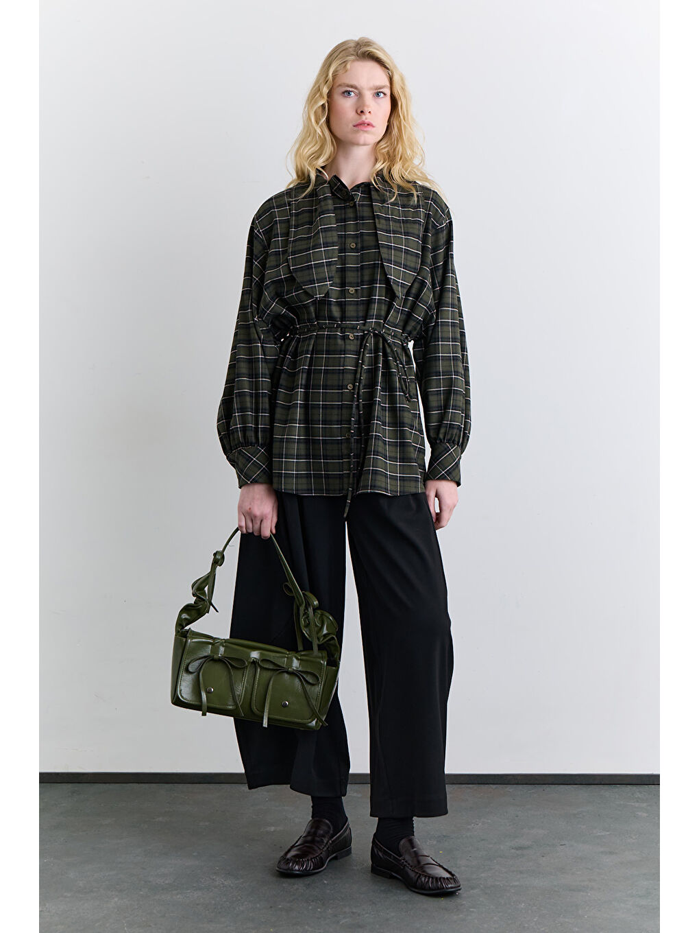 Ekose Bağlamalı Gömlek Yeşil-1