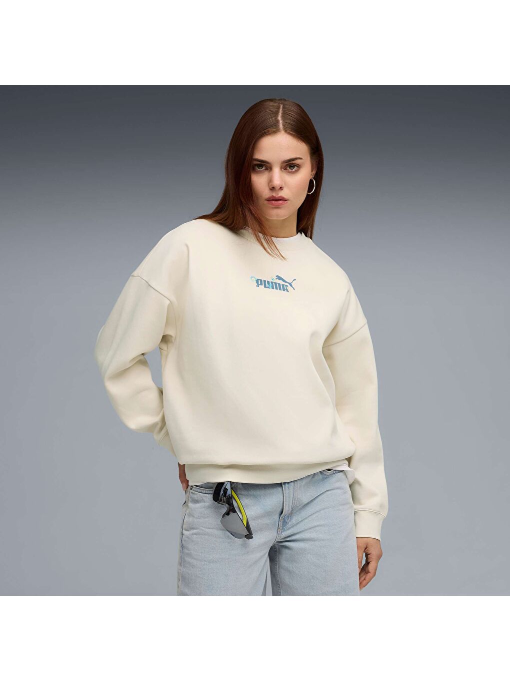 Beyaz ESSENTIALS Nature 2.0 Kadın Geniş Kesim SWEATSHIRT-4