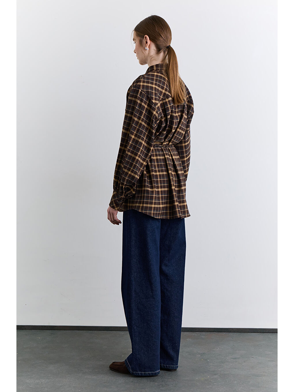 Ekose Bağlamalı Gömlek Kahverengi-5