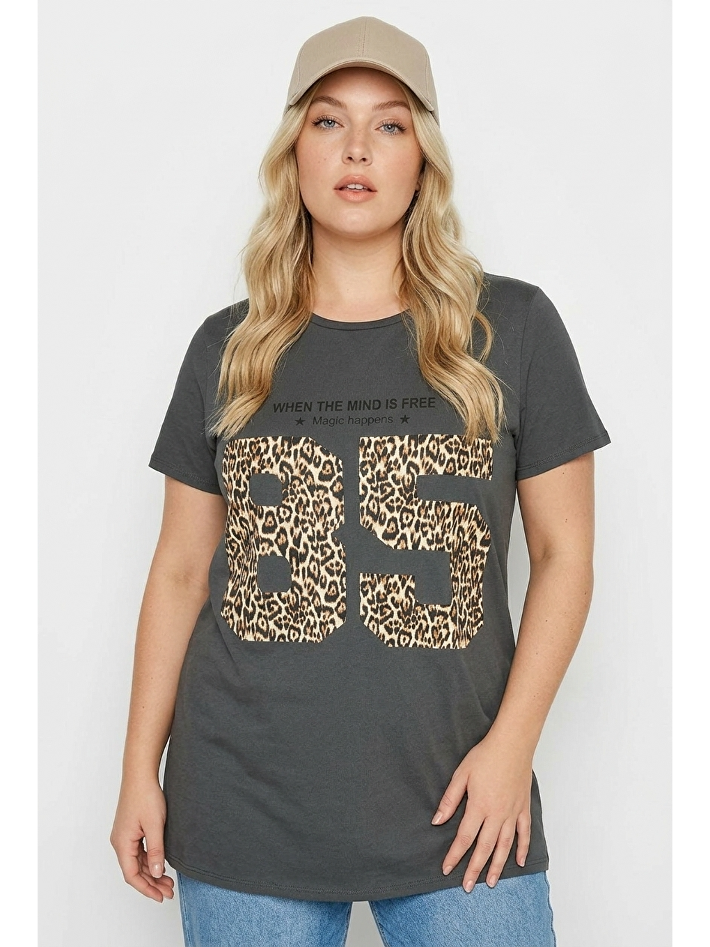 Antrasit Leopar Desenli T-shirt-1