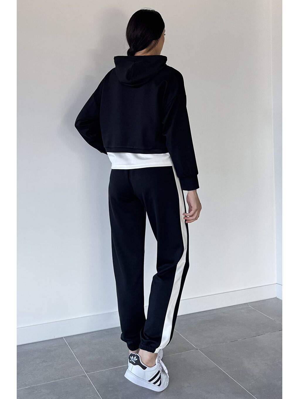 Siyah Kadın Elastanlı Atlet Sweat Üçlü Eşofman Takımı-5