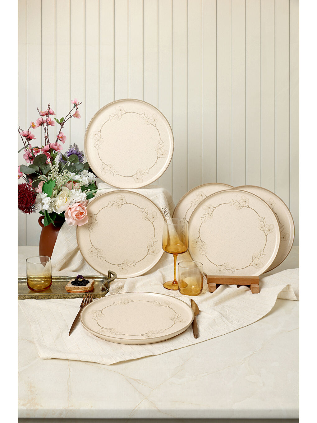 Kahverengi Taupe Bloom Nordıc Servis Tabağı 28 Cm 6 Adet