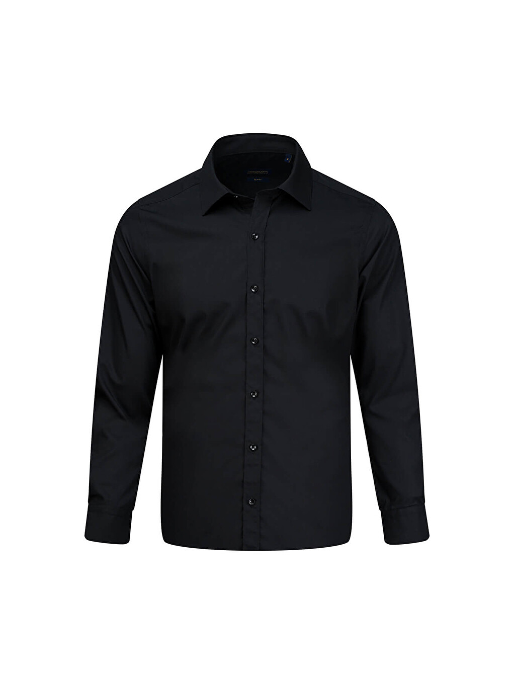 Siyah Slim Fit Slim Yaka Pamuklu Uzun Kollu Gömlek-2