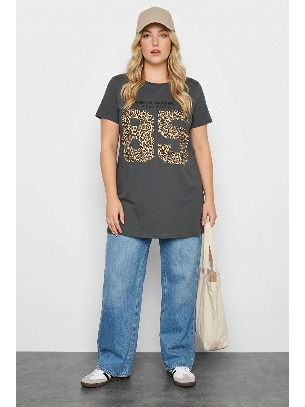 Antrasit Leopar Desenli T-shirt-3